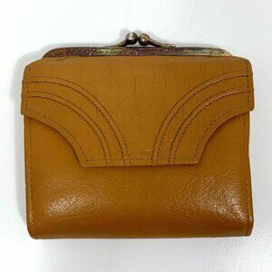 PRINCESS GARDNER Cognac Leather Cowhide Wallet Coin Purse Kisslock Trifold NOS